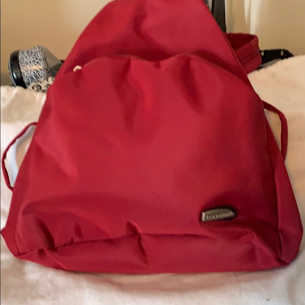 Red backpack from Travelon